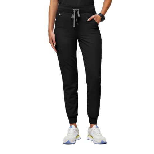FIGS Zamora High Waisted Jogger Style Scrub Pants for Women - Black, Regular M - Image 1