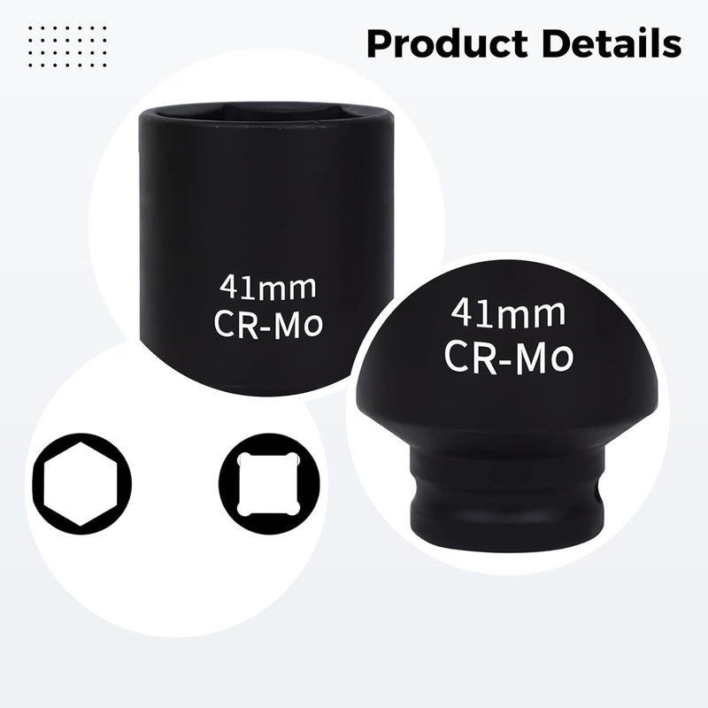 1/2 Inch Drive 41Mm Impact Socket, Cr-Mo Alloy Steel, 6-Point Hex, 3.1 in Height, Socket, Corrosion-Resistant for Electric Wrenches - Image 2