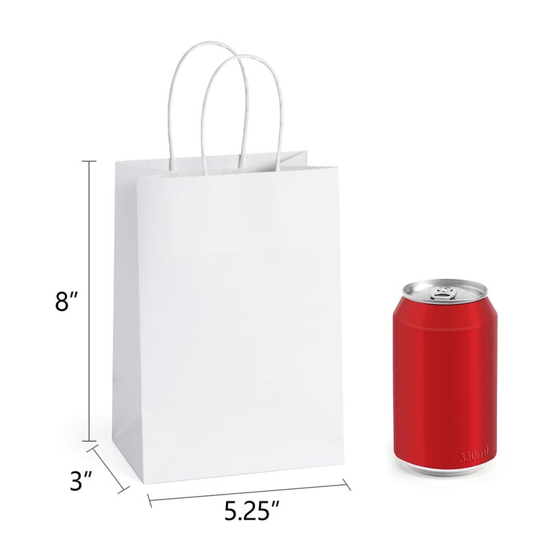 BagDream Small Gift Bags 25Pcs 5.25x3x8 Kraft White Paper Bags with Handles, for Small Gifts, Birthday, Wedding Party Favor, Retail Merchandise Paper Sacks - Image 2