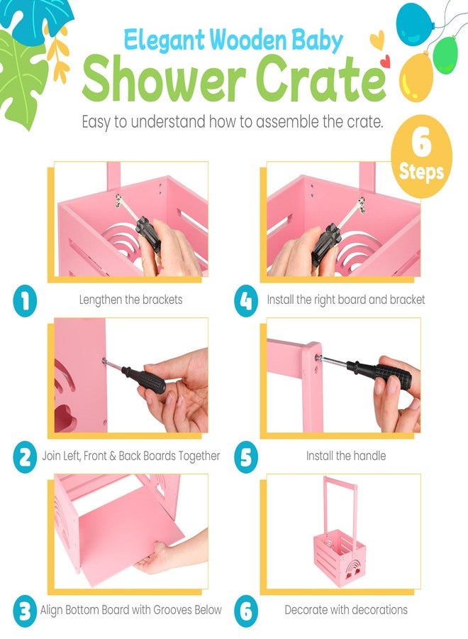Lavuash Wooden Baby Shower Crate Closet – with Handle, Smooth Surface & Round Edges – Textured Natural Wood - New Born Welcome Gift Hamper for Boys & Girls - Pregnancy Gifts for New Parents (Baby Pink) - Image 3