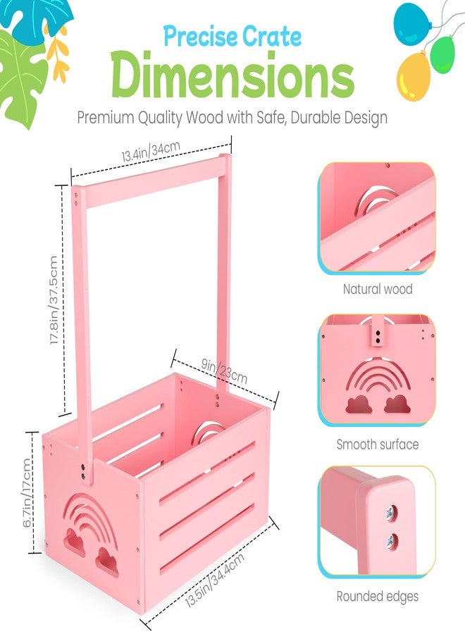 Lavuash Wooden Baby Shower Crate Closet – with Handle, Smooth Surface & Round Edges – Textured Natural Wood - New Born Welcome Gift Hamper for Boys & Girls - Pregnancy Gifts for New Parents (Baby Pink) - Image 4