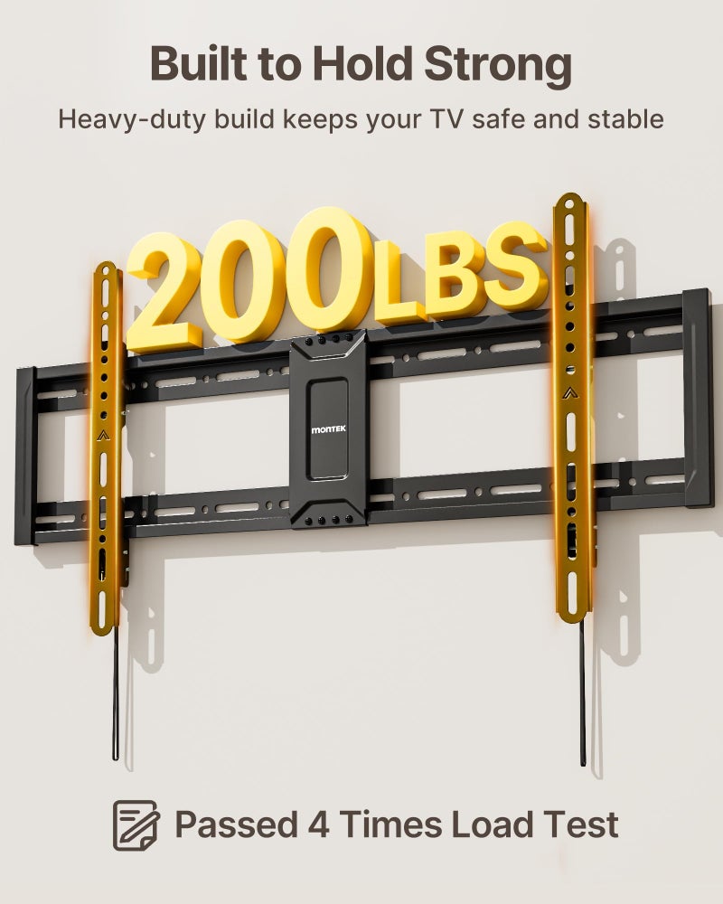monTEK Heavy Duty Tilting TV Wall Mount for 43-95 Inch TVs, 200 lbs Capacity, 1.65" Slim Low Profile Wall Bracket, Max VESA 800x400mm Fits 16"/18"/24" Studs, Space-Saving for Large Flat & Curved TVs - Image 3