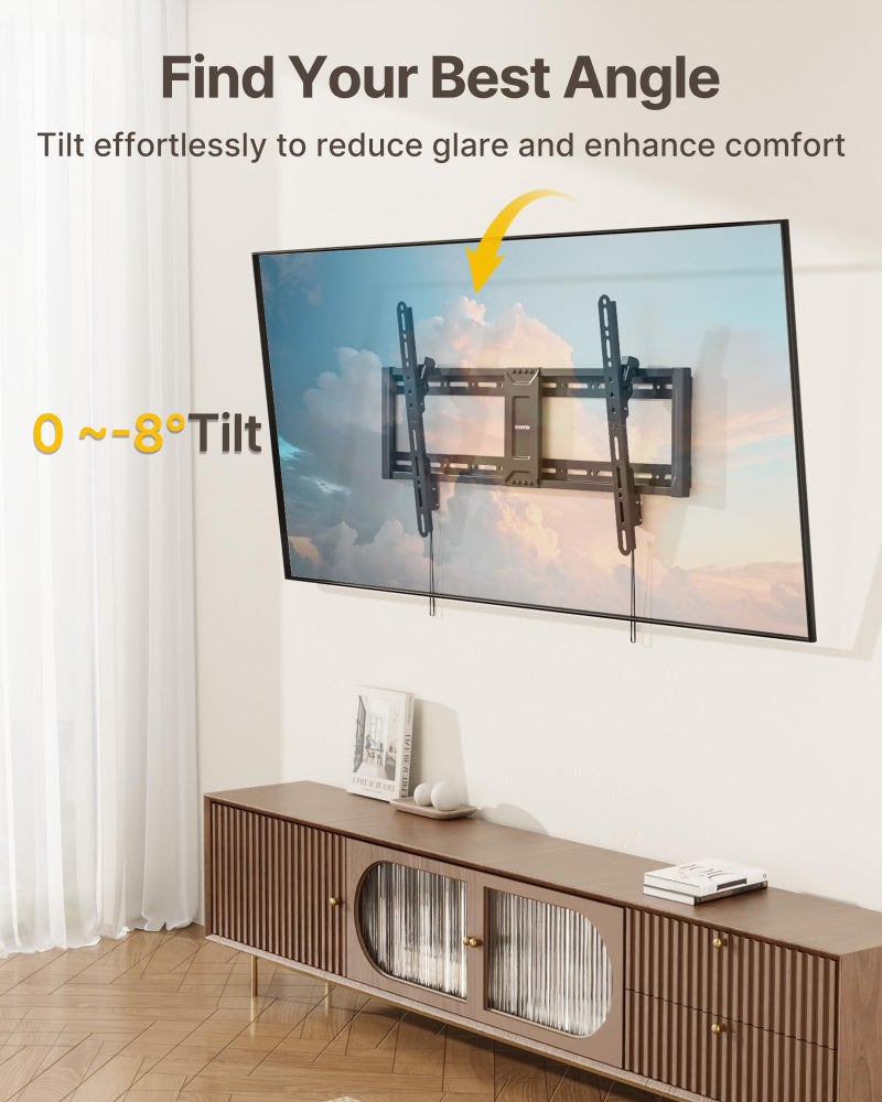 monTEK Heavy Duty Tilting TV Wall Mount for 43-95 Inch TVs, 200 lbs Capacity, 1.65" Slim Low Profile Wall Bracket, Max VESA 800x400mm Fits 16"/18"/24" Studs, Space-Saving for Large Flat & Curved TVs - Image 4