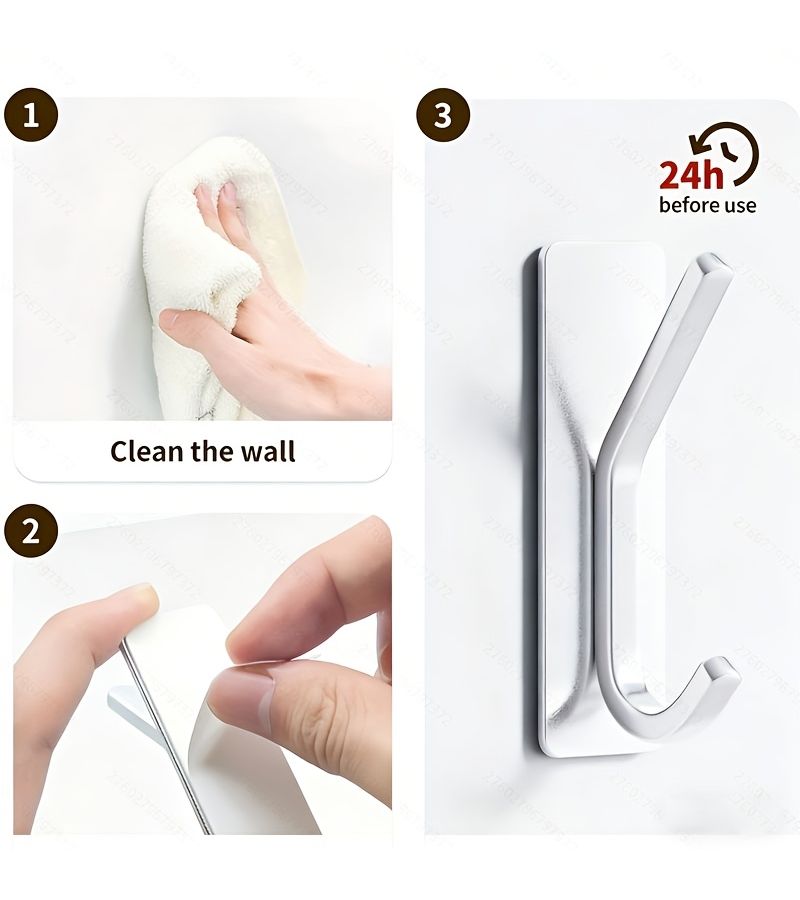 Stainless Steel Self Adhesive Strong Hooks Silvery 2pcs for Bathroom Kitchen Wall No Drill - Image 5