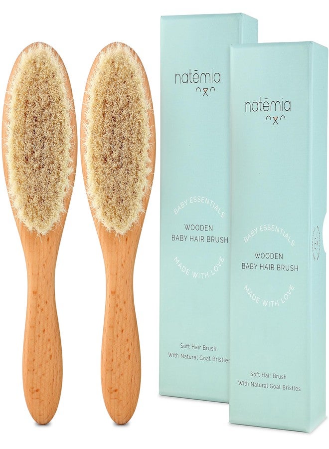 Natemia مجموعة فرشاة شعر الأطفال بشعيرات ناعمة من ناتيميا - عبوة من 2 فرشاة خشبية للمولودين الجدد، والأطفال الصغار، وهدايا سجل المواليد - Image 1
