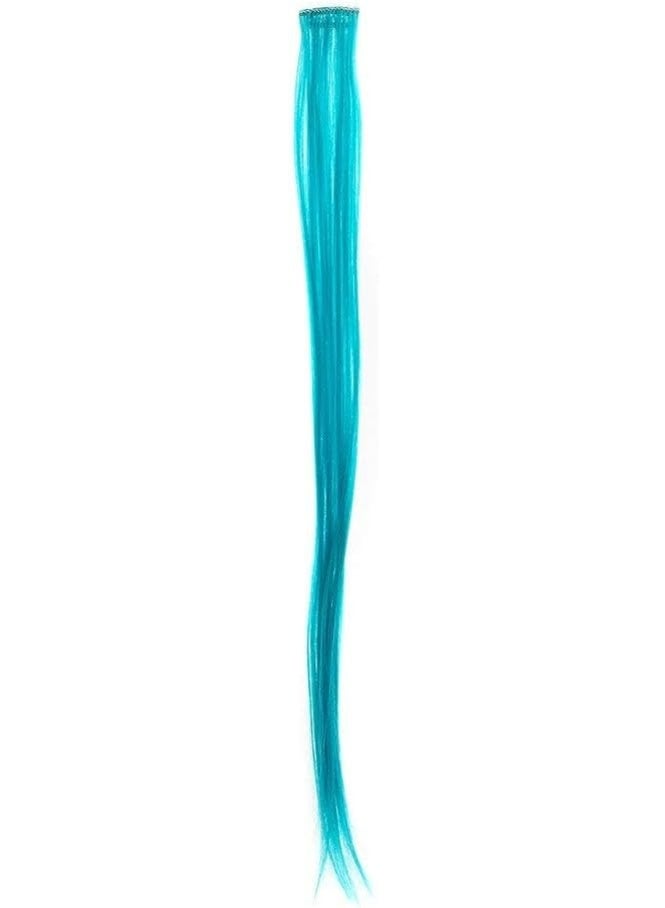 12 Pcs Straight One Color Party Highlights Clip on in Hair Extensions Colored Hair Streak Synthetic Hairpieces (Teal Blue) - Image 4