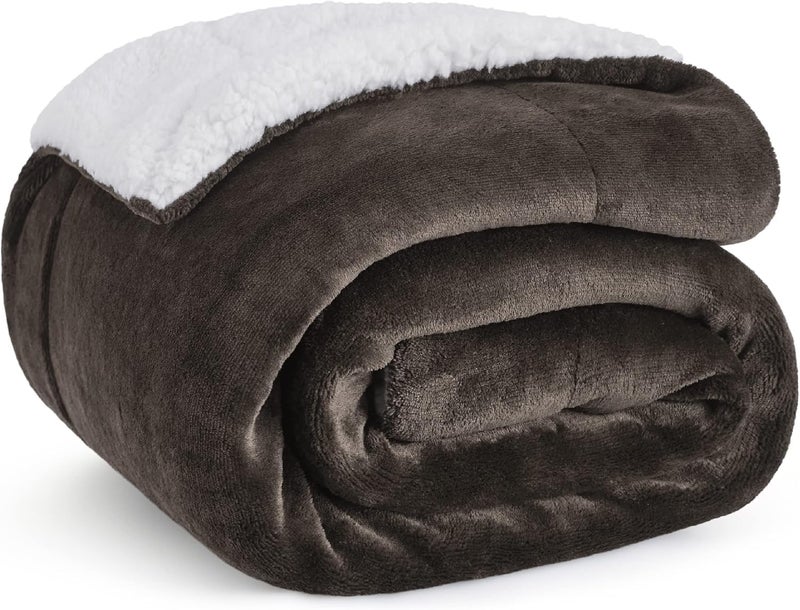 Goyal's Ultra Soft Flannel Sherpa Blanket for AC Room, Mild & Heavy Winter Use | Double Bed Reversible Plush 500GSM Blanket 85 x 90 Inches | Thick Warm Cozy Dual Layer Microfibre Throw - Choco Brown - Image 1