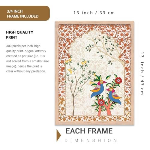 kotart Traditional Wall Art Painting With Frame | Madhubani Paintings Home Decoration For Living Room Bed Room Hotel Wall Decor Digital Reprint Set of 3 (13x17 inch) - Image 2