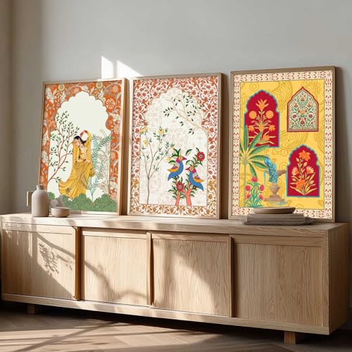 kotart Traditional Wall Art Painting With Frame | Madhubani Paintings Home Decoration For Living Room Bed Room Hotel Wall Decor Digital Reprint Set of 3 (13x17 inch) - Image 1