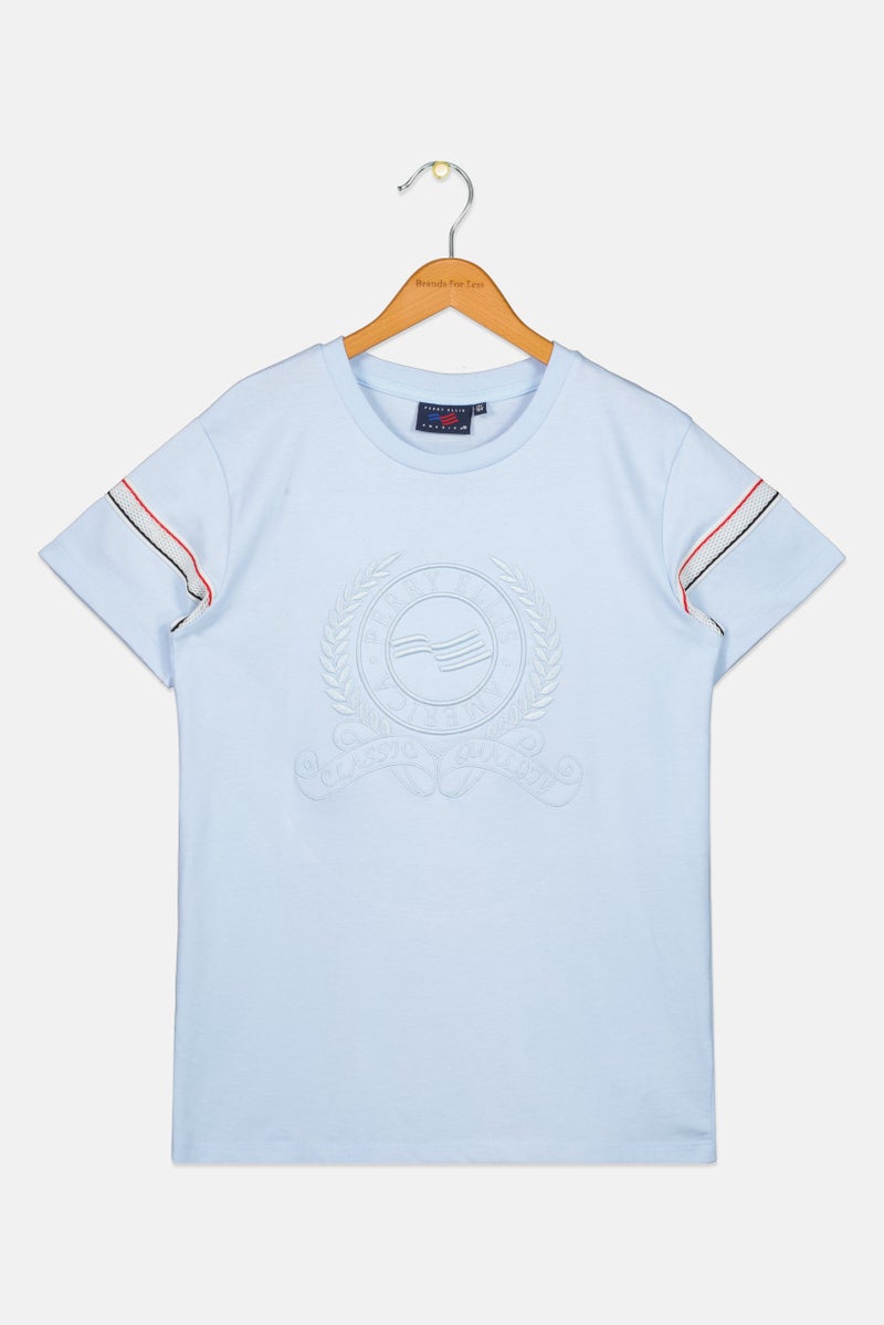 PERRY ELLIS Kids Girl Short Sleeve Embroidered Logo T-Shirt, Light Blue - Image 2
