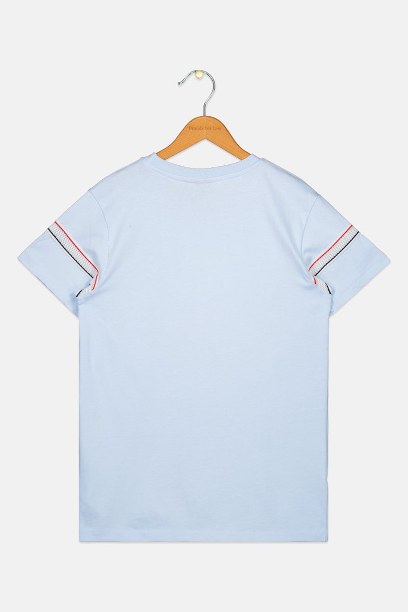 PERRY ELLIS Kids Girl Short Sleeve Embroidered Logo T-Shirt, Light Blue - Image 3