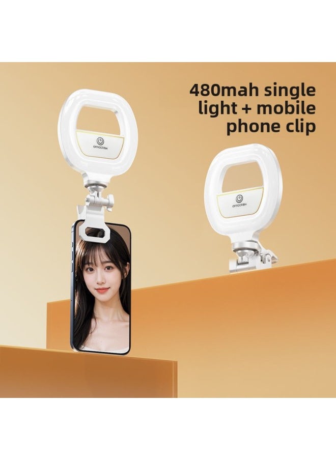 Generic Mobile Phone Fill Light Portable Selfie Handheld Live Beauty Pocket Light Clip-on Led Ring Beauty Light-Specifications:[480mah Battery Version] + Desktop Portable Stand  - Image 1