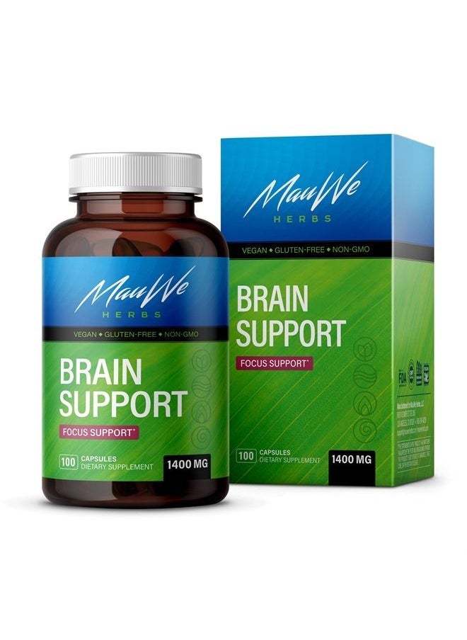 MAUWE HERBS - Brain Booster Supplement for Memory and Focus - Brain Health Pills - Formulated with Organic Ginkgo Biloba, Panax Ginseng, Ashwagandha, Bacopa - 1400mg, 100 Vegan Capsules - Image 1