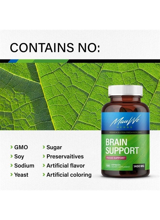 MAUWE HERBS - Brain Booster Supplement for Memory and Focus - Brain Health Pills - Formulated with Organic Ginkgo Biloba, Panax Ginseng, Ashwagandha, Bacopa - 1400mg, 100 Vegan Capsules - Image 1