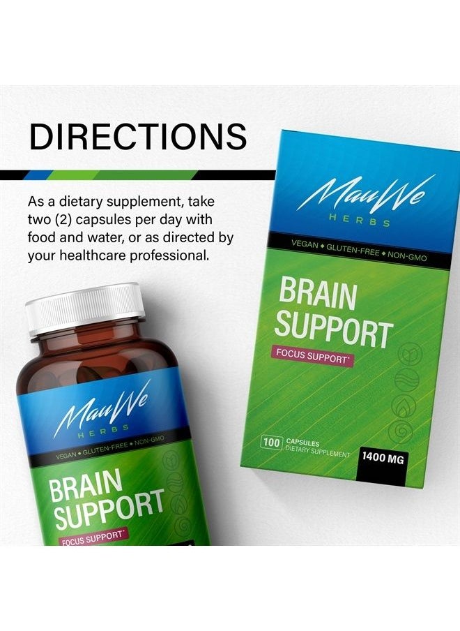MAUWE HERBS - Brain Booster Supplement for Memory and Focus - Brain Health Pills - Formulated with Organic Ginkgo Biloba, Panax Ginseng, Ashwagandha, Bacopa - 1400mg, 100 Vegan Capsules - Image 1