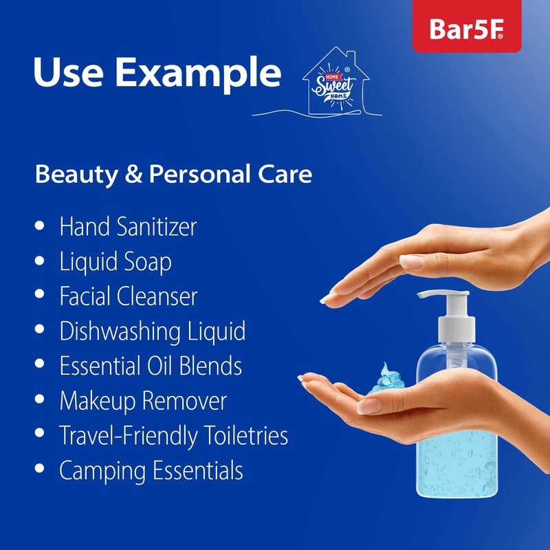 Bar5F Plastic Bottles with Pump Dispenser, 8 oz | Leak Proof, Empty, Clear Refillable, BPA Free for Body Wash, Moisturizer, Face Cream, Liquid Soap | Black & White Pumping Caps | Set of 2 - Image 3