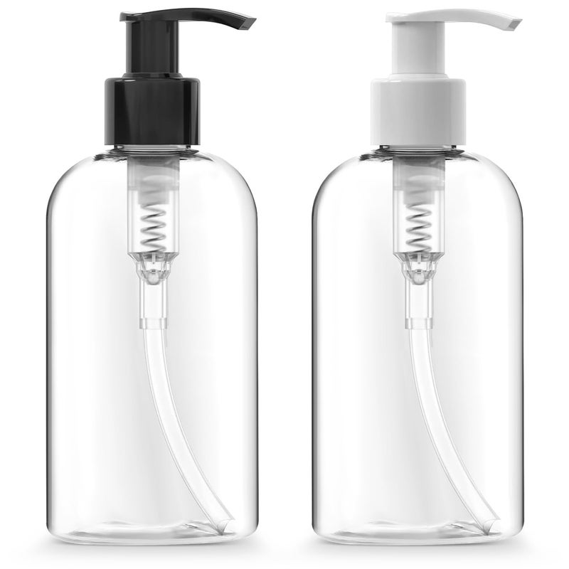 Bar5F Plastic Bottles with Pump Dispenser, 8 oz | Leak Proof, Empty, Clear Refillable, BPA Free for Body Wash, Moisturizer, Face Cream, Liquid Soap | Black & White Pumping Caps | Set of 2 - Image 1