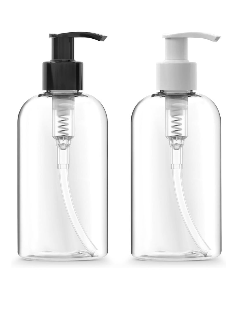 Bar5F Bar5F Plastic Bottles with Pump Dispenser, 8 oz | Leak Proof, Empty, Clear Refillable, BPA Free for Body Wash, Moisturizer, Face Cream, Liquid Soap | Black & White Pumping Caps | Set of 2 - Image 1