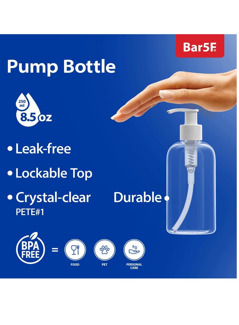 Bar5F Bar5F Plastic Bottles with Pump Dispenser, 8 oz | Leak Proof, Empty, Clear Refillable, BPA Free for Body Wash, Moisturizer, Face Cream, Liquid Soap | Black & White Pumping Caps | Set of 2 - Image 3