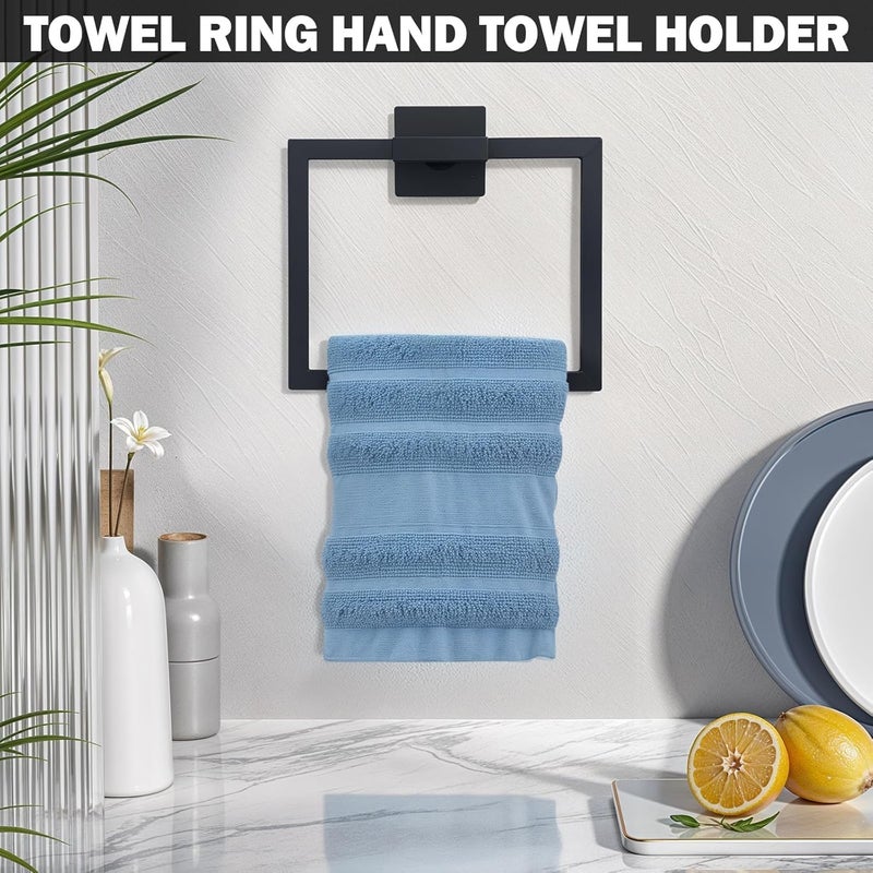 Matte black square concealed screw Wall towel ring - Image 4
