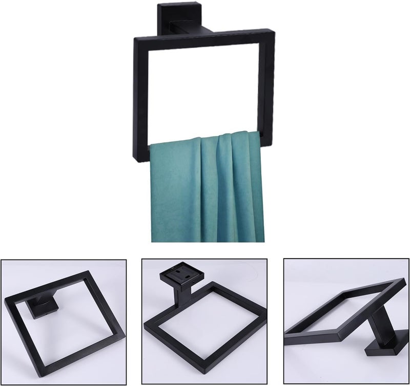 Matte black square concealed screw Wall towel ring - Image 3