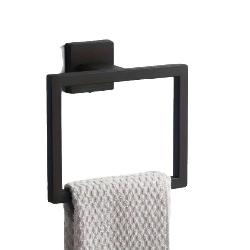 Matte black square concealed screw Wall towel ring - Image 1