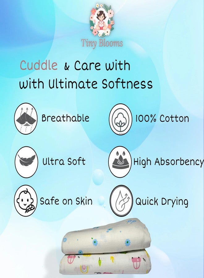 Tiny Blooms Ultra Soft 100% Cotton Muslin Baby Swaddles Wrap - Pack of 2, (107cm x 107cm) Flowers & Cars Prints on White Use as Swaddle Wrap, Stroller Cover, Nursing Cover, Blanket & More - Image 3
