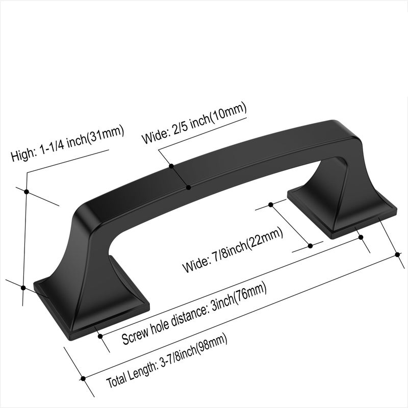 Amerdeco 10 Pack Matte Black 3 Inch(76mm) Hole Centers Kitchen Cabinet Pulls Cabinet Hardware Kitchen Handles for Cabinets Cupboard Handles Drawer Pulls AM0002 - Image 5