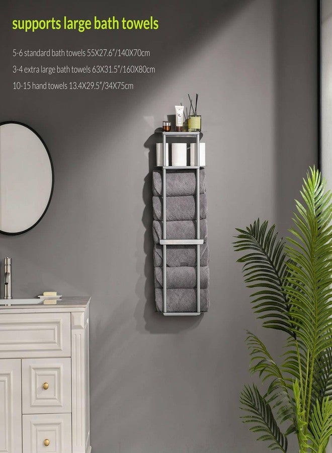 simpletome Towel Racks for Bathroom Storage Shower Organizer 31 inch Wall Mounted with Shelves Can Holds 6 Large Towels Thickened Carbon Steel (Silver Grey) - Image 4