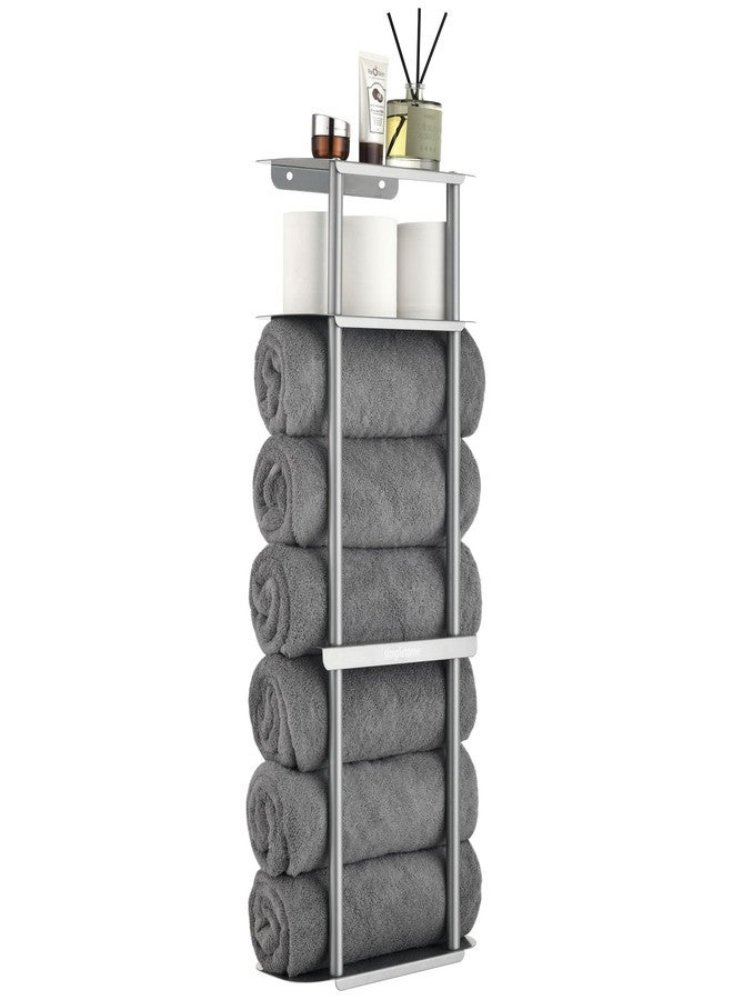 simpletome Towel Racks for Bathroom Storage Shower Organizer 31 inch Wall Mounted with Shelves Can Holds 6 Large Towels Thickened Carbon Steel (Silver Grey) - Image 1