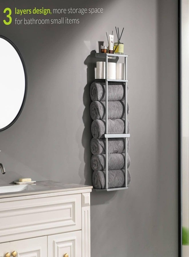 simpletome Towel Racks for Bathroom Storage Shower Organizer 31 inch Wall Mounted with Shelves Can Holds 6 Large Towels Thickened Carbon Steel (Silver Grey) - Image 2