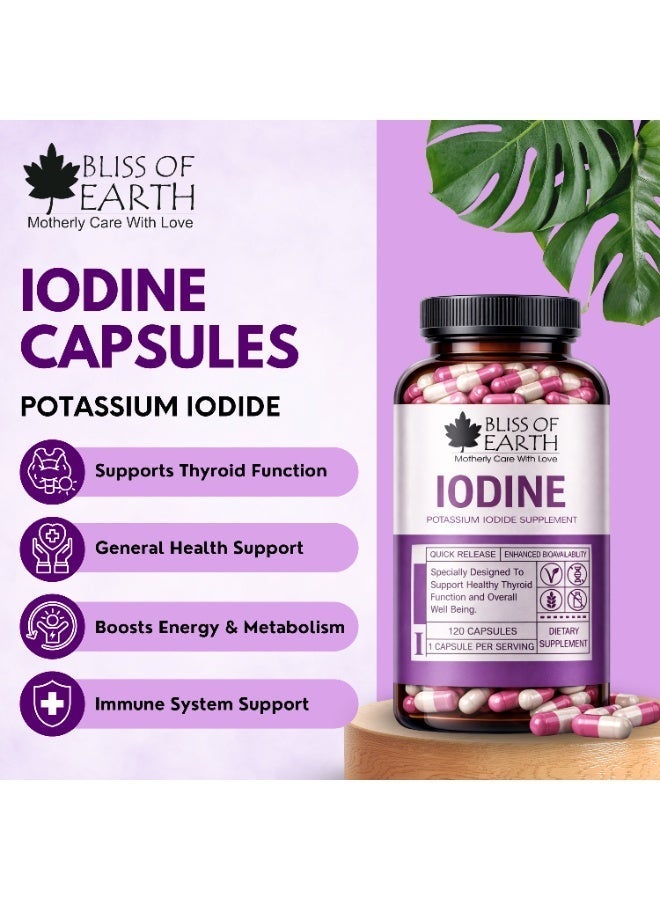 Bliss of Earth Iodine Capsules 120 Count, Potassium Iodide Dietary Supplement for Thyroid Support, Healthy Metabolism, Daily Wellness, Easy Swallow Capsules for Women & Men - Image 2