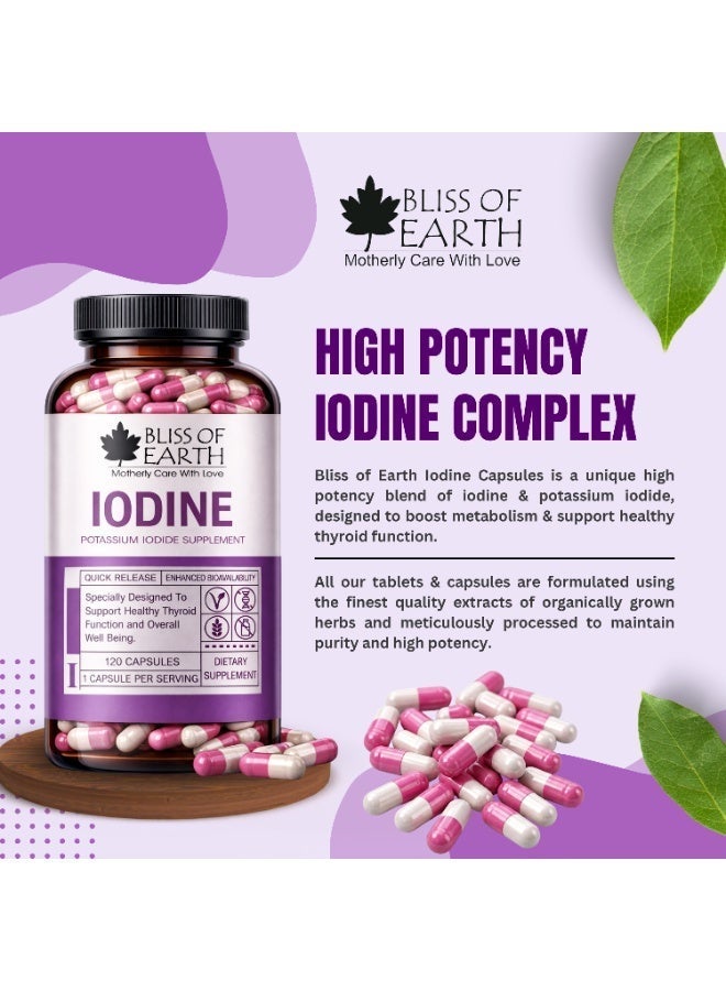 Bliss of Earth Iodine Capsules 120 Count, Potassium Iodide Dietary Supplement for Thyroid Support, Healthy Metabolism, Daily Wellness, Easy Swallow Capsules for Women & Men - Image 3
