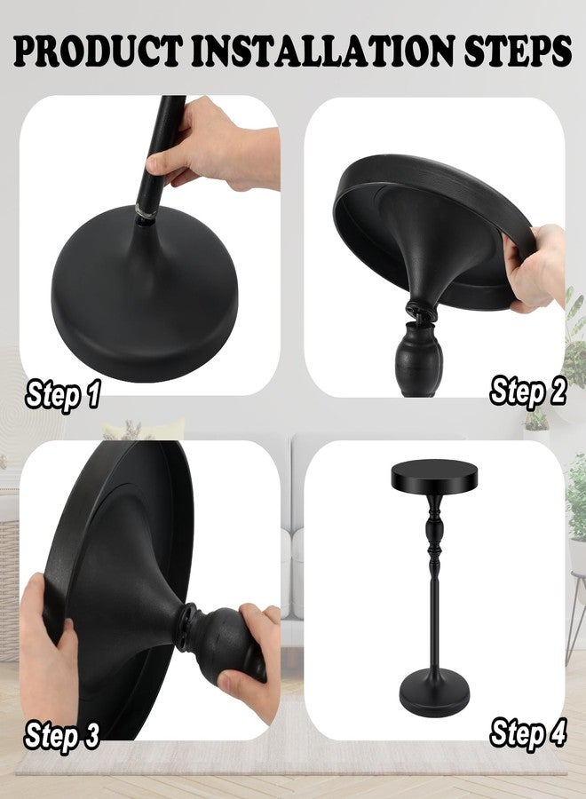 طاولة مارتيني معدنية سوداء من CroBlissful، مقاس 9.5 × 9.5 × 20.5 بوصة، طاولة مشروبات دائرية، مكتب جانبي مزخرف بقاعدة للمساحات الصغيرة، حامل مشروبات كوكتيل، رف جانبي صغير لغرفة المعيشة أو غرفة النوم - Image 4