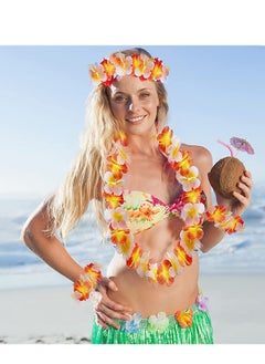 Y&D Hawaiian Lei Garlands Flower Tropical Party Supplies Necklace Headbands and Wristbands Colorful for Decorations Beach Vacation Luau Birthday Favors 4 Set  - Image 2