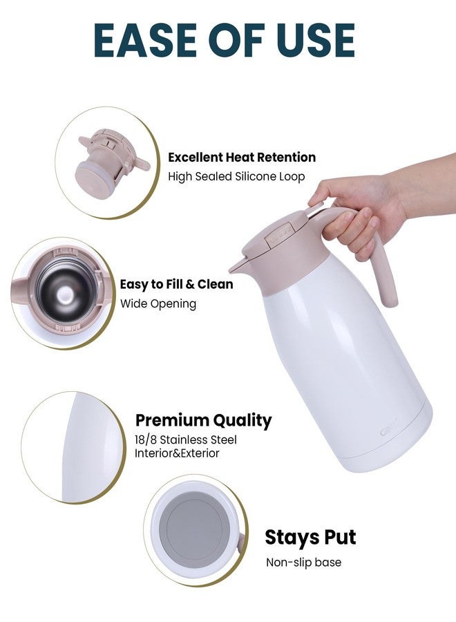 GiNT 1.9L / 64Oz Thermal Coffee Carafe, Insulated Stainless Steel Coffee Carafes for Keeping Hot/Double Walled Vacuum Thermal Carafe (White) - Image 3