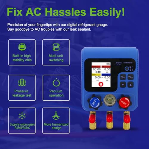 Z_جوده وثقه Z LT670 Digital Refrigerant Gauge Set with 92 Refrigerant Data, Dual Pressure Testing, Vacuum Leak Testing, and Backlit TFT LCD Display - Image 2