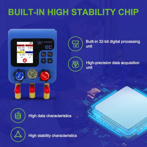 Z_جوده وثقه Z LT670 Digital Refrigerant Gauge Set with 92 Refrigerant Data, Dual Pressure Testing, Vacuum Leak Testing, and Backlit TFT LCD Display - Image 3