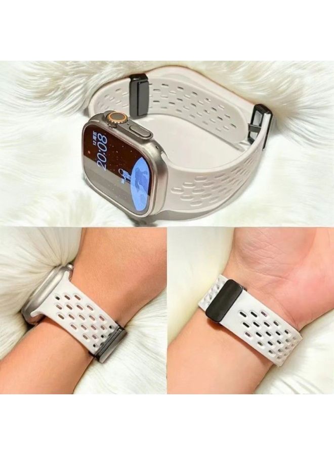 For Iwatch Strap Applewatch Apple SE78 Generation Silicone Sports Student Watch With Magnetic Suction Folding-Color:White-42mm 【1/2/3 Generation】 Universal - Image 1
