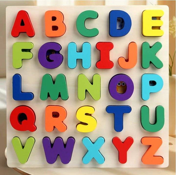 Wooden 3D Three-Dimensional Building Blocks Digital Alphabet Shape Matching Intelligence Development Hand-Scratch Board Puzzle Puzzle Jigsaw Puzzle Toy - Image 1