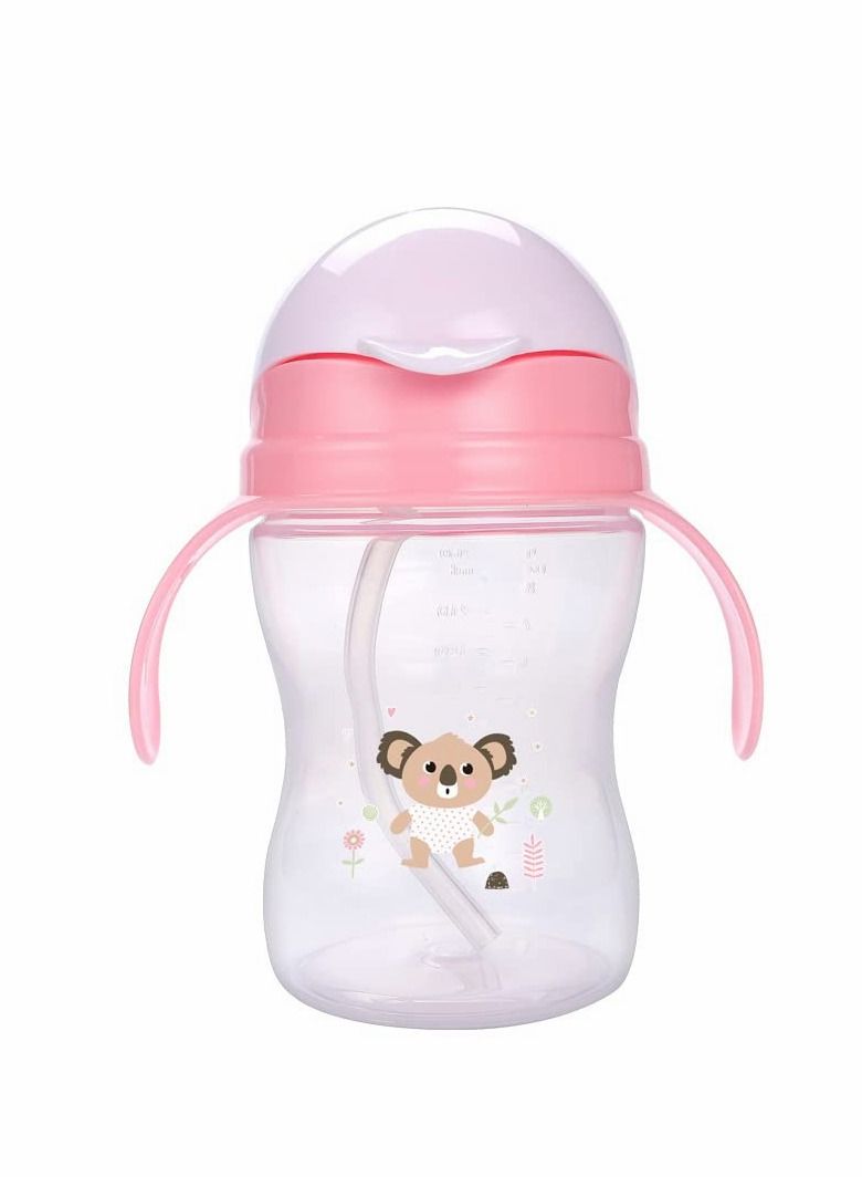 Sippy Cups for Toddlers, 260ML Children's Flip Pp Straw Cup Baby Leak Proof Learning Drinking Cup Anti-fall with Handle Soft Silicone Mouth Pure Bottle Clear Scale Children's Drinking Cup (Pink) - Image 1