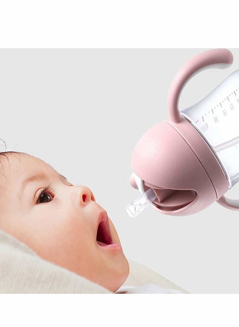 Sippy Cups for Toddlers, 260ML Children's Flip Pp Straw Cup Baby Leak Proof Learning Drinking Cup Anti-fall with Handle Soft Silicone Mouth Pure Bottle Clear Scale Children's Drinking Cup (Pink) - Image 3