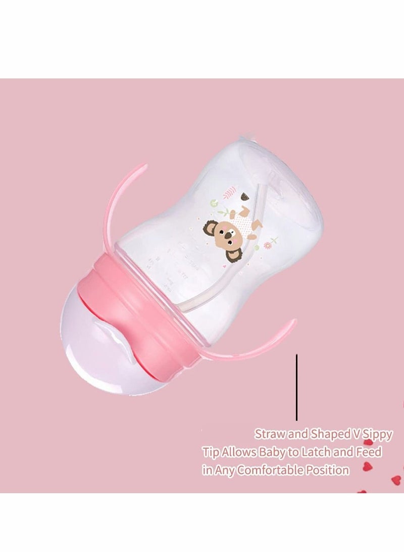 Sippy Cups for Toddlers, 260ML Children's Flip Pp Straw Cup Baby Leak Proof Learning Drinking Cup Anti-fall with Handle Soft Silicone Mouth Pure Bottle Clear Scale Children's Drinking Cup (Pink) - Image 2