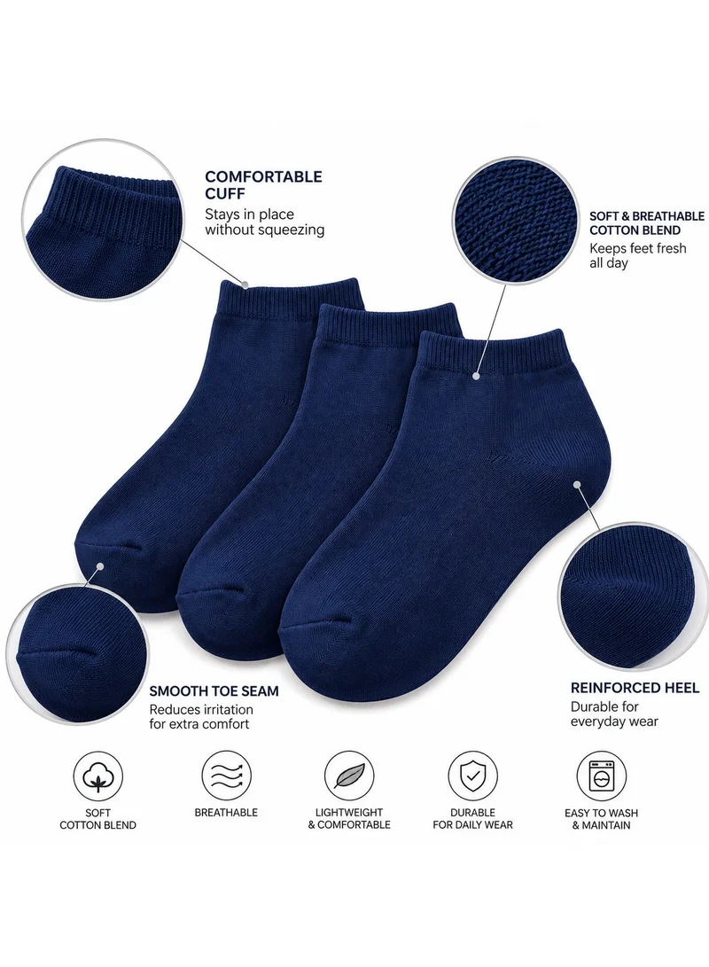 Al Ibrah Kids Blue Ankle Socks - Soft Cotton, Pack of 3