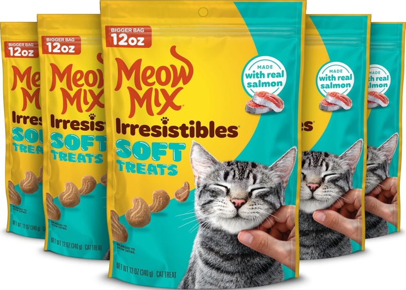 Meow Mix Irresistibles Soft Cat Treats Made with Real Salmon 5 Pouches - Image 3