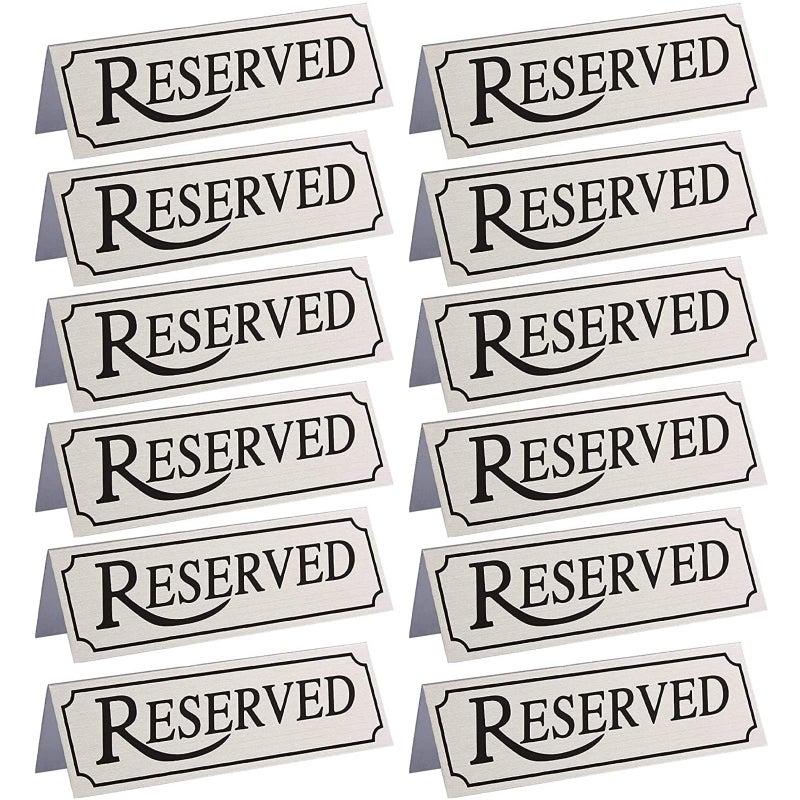Juvale 12-Pack Small Metal Reserved Table Signs for Restaurants  Dinner Parties  Bridal Showers  and Wedding Banquets  Anniversaries  Etched Silver Design (4.7x1.5 in) - Image 2