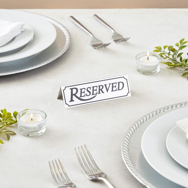 Juvale 12-Pack Small Metal Reserved Table Signs for Restaurants  Dinner Parties  Bridal Showers  and Wedding Banquets  Anniversaries  Etched Silver Design (4.7x1.5 in) - Image 3