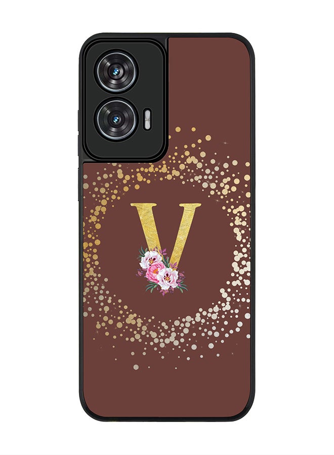 Stylizedd For Motorola Edge 50 Fusion 5G Case,Slim fit Camera Protection, Shockproof Thin Phone cover  - Custom Monogram Floral - V  (Brown ) - Image 1
