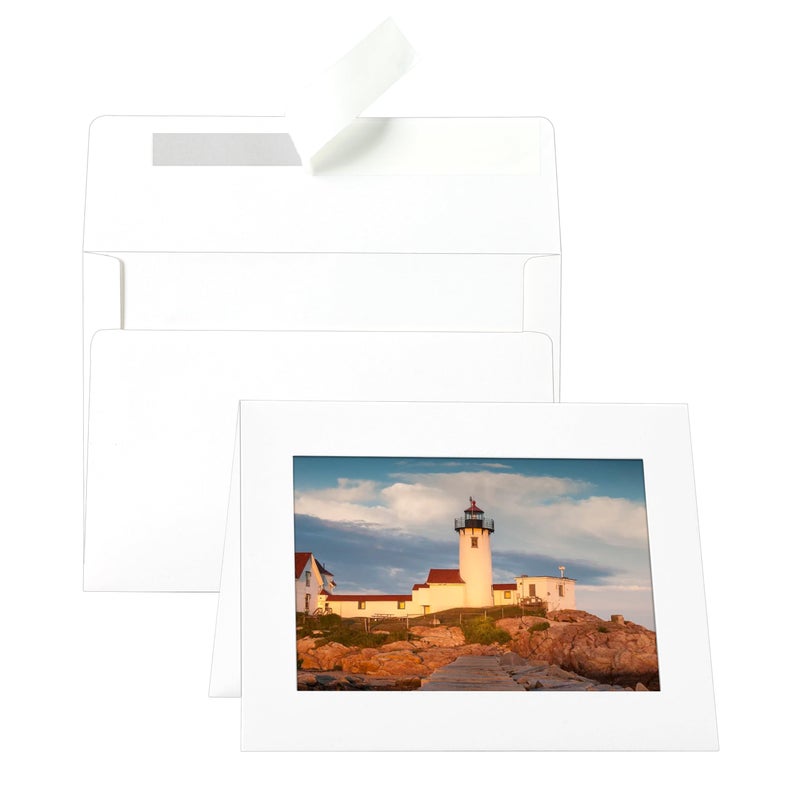 Silunkia 60 Packs White Photo Frame Cards with Envelopes for 5 x 7 Picture, Paper Picture Frames, Photo Folders with Self Seal Envelopes for Classroom DIY Birthday Christmas Wedding Postcards - Image 1