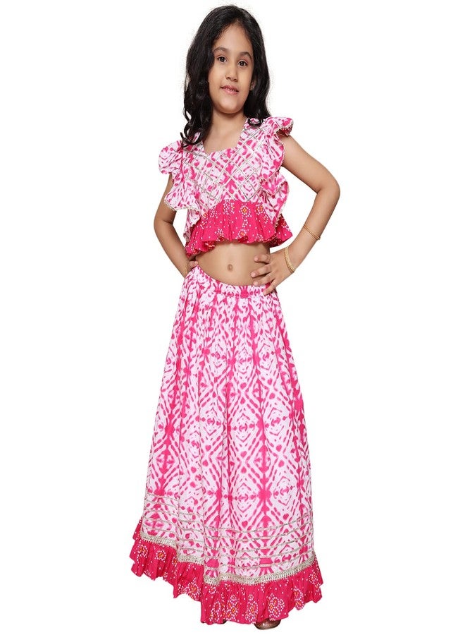 AJ DEZINES Kids Ethnic Wear Cotton Bandhani Print Sleeveless Lehenga Choli Set For Girls (Twister-G-LH02-PINK-16) - Image 1